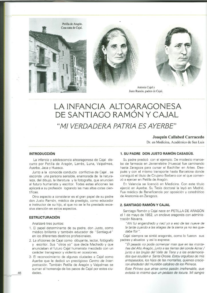 'La infancia altoaragonesa de Santiago Ramón y Cajal', publicado en la revista de diciembre de 2020