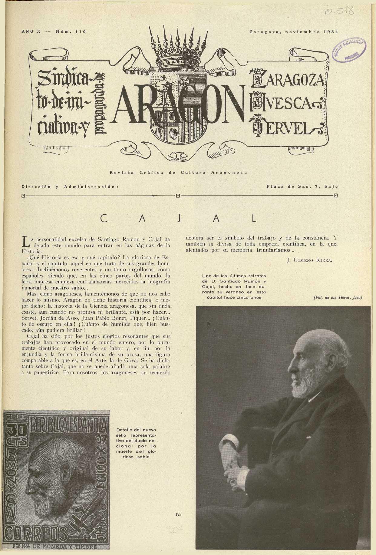 Cajal en la revista de noviembre de 1934