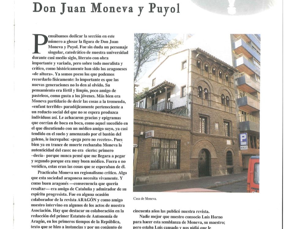 Artículo sobre Juan Moneva y Puyol publicado en la revista de noviembre de 1995