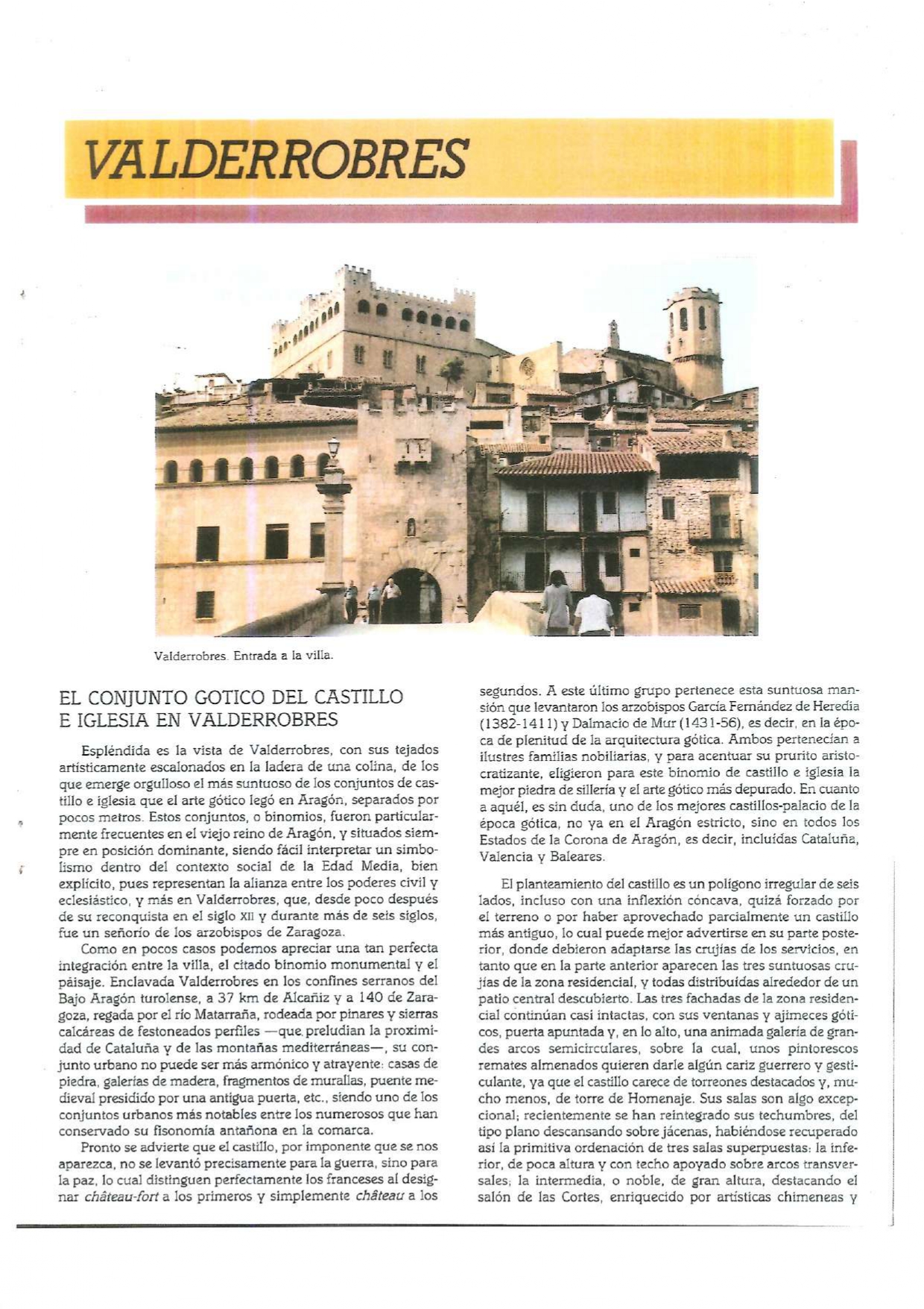 Artículo sobre Valderrobres publicado en junio de 1990