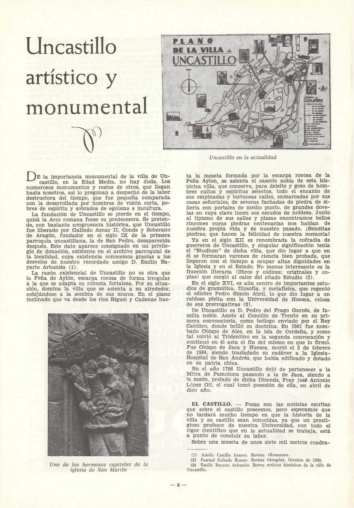 Artículo sobre Uncastillo publicado en la revista de julio de 1967